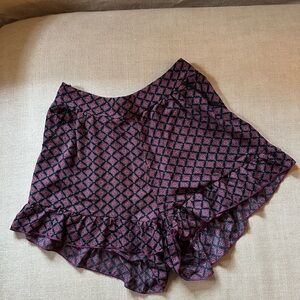 Black and Pink Patterned Ruffle Shorts